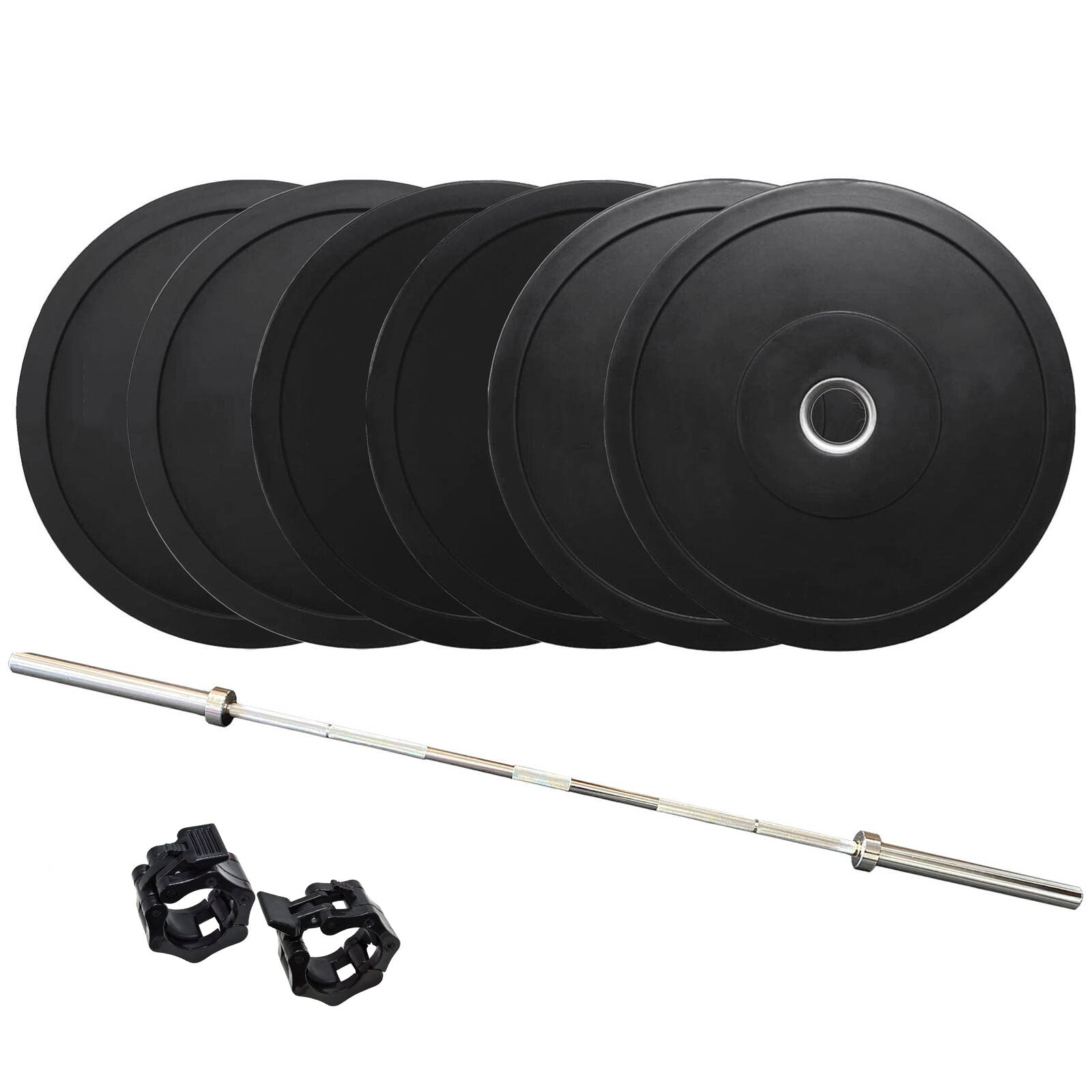 Black Bumper Weight Plates & Olympic Barbell Package